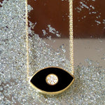 Black Evil Eye Enamel & Crystal Encrusted Necklace - Bansri Mehta Design