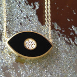 Black Evil Eye Enamel & Crystal Encrusted Necklace - Bansri Mehta Design
