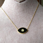 Black Evil Eye Enamel & Crystal Encrusted Necklace - Bansri Mehta Design