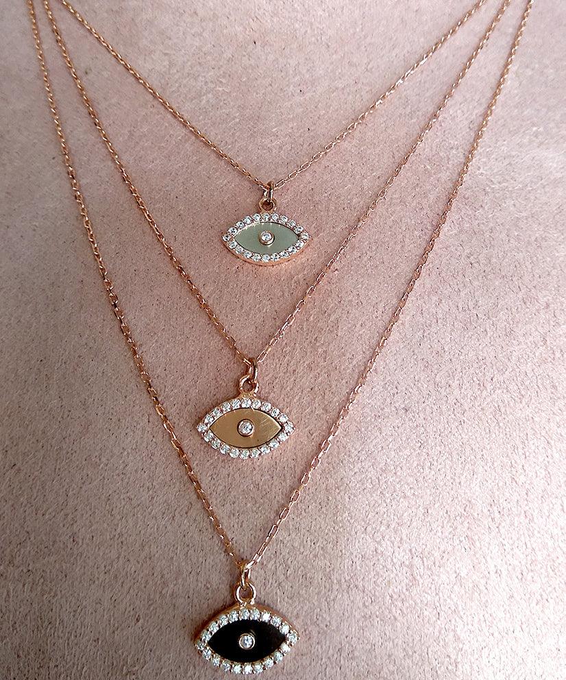 Metallic Tri Layered Mini Evil Eye Necklace - Bansri Mehta Design