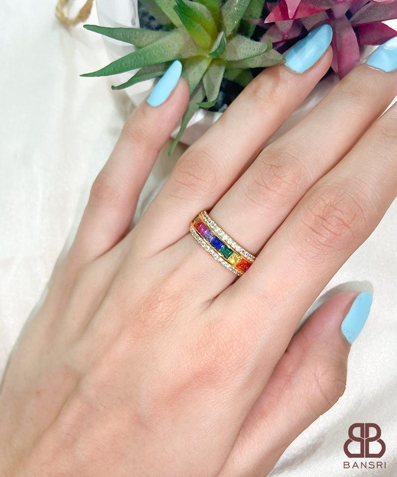 Rainbow Crystal Band Ring - Bansri Mehta Design