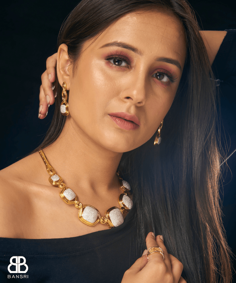Cuboid Interlink Statement Collar Necklace & Earring Set - Bansri Mehta Design