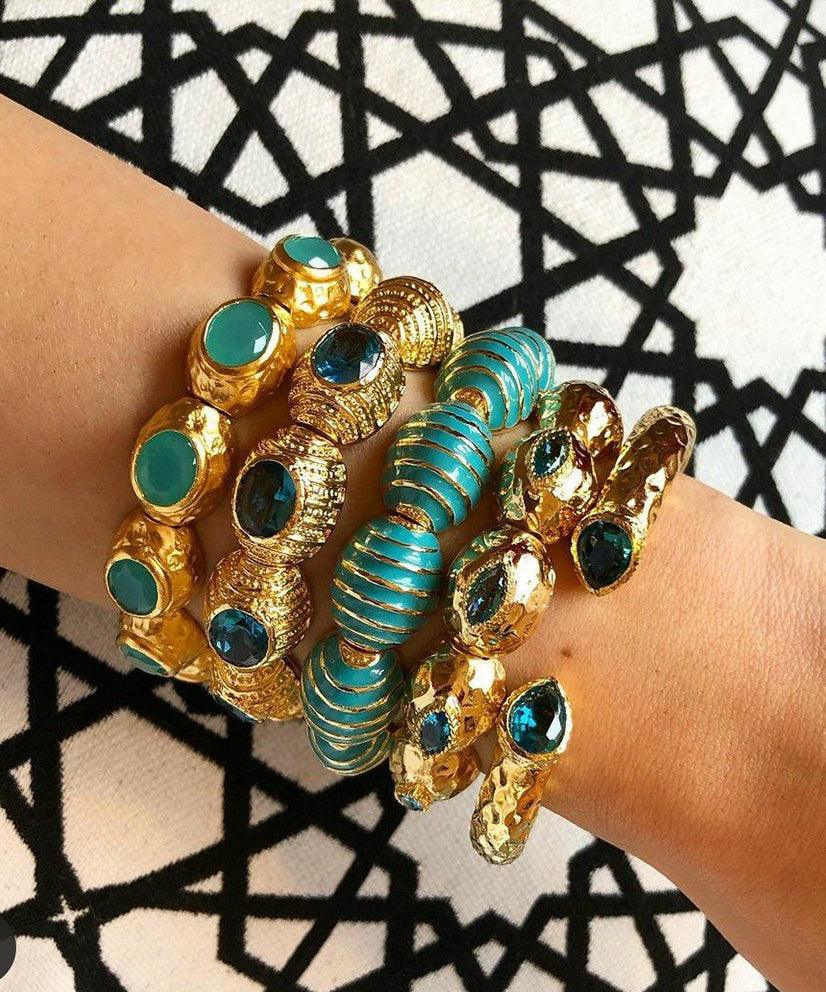 Baguette Stone Bangle Bracelet - Silver - Bansri Mehta Design