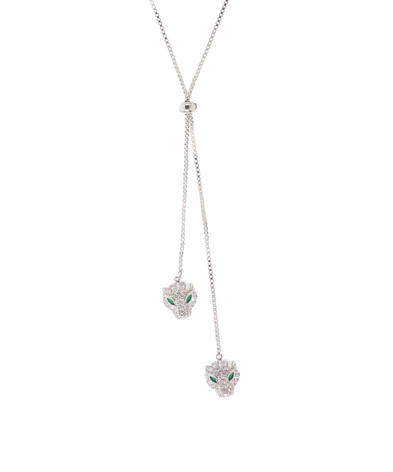 Double Headed Panthera Adjustable Lariat Necklace - Bansri Mehta Design
