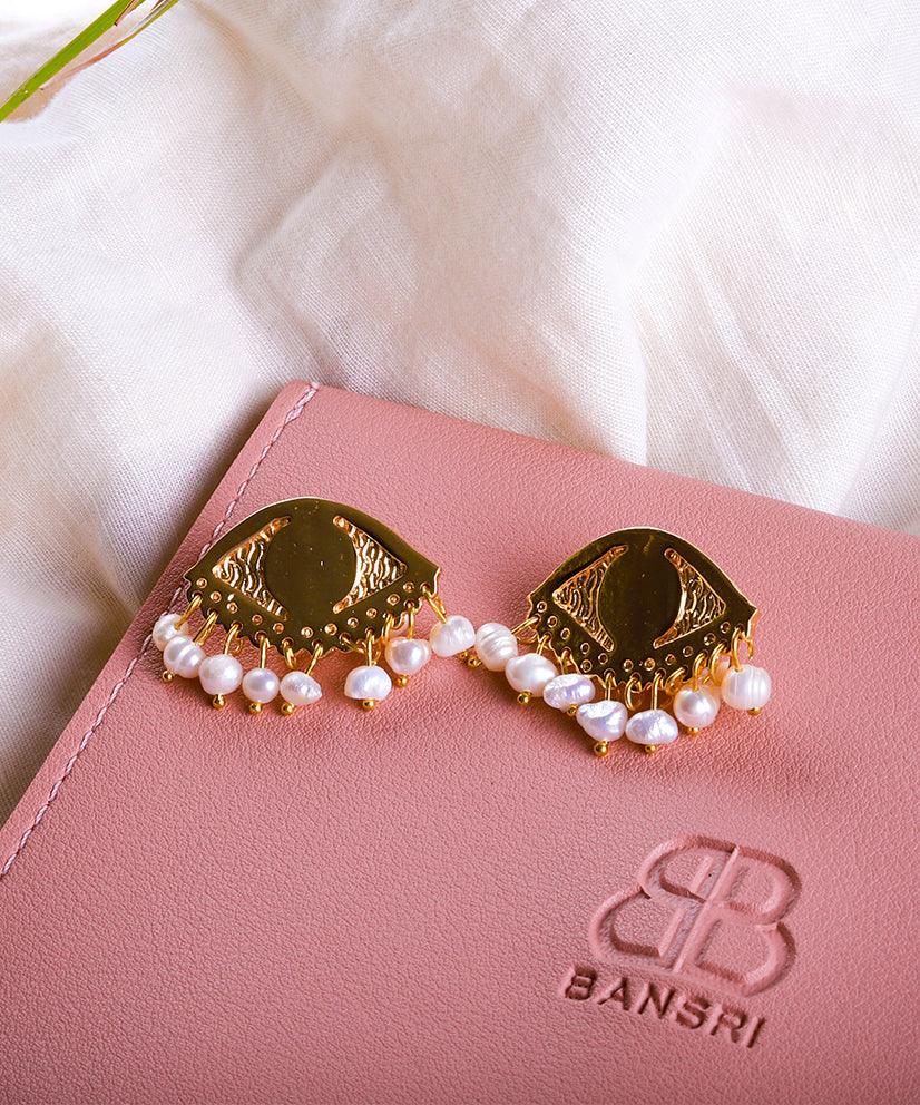 Pearl Drops Evil Eye Stud Earrings - Bansri Mehta Design