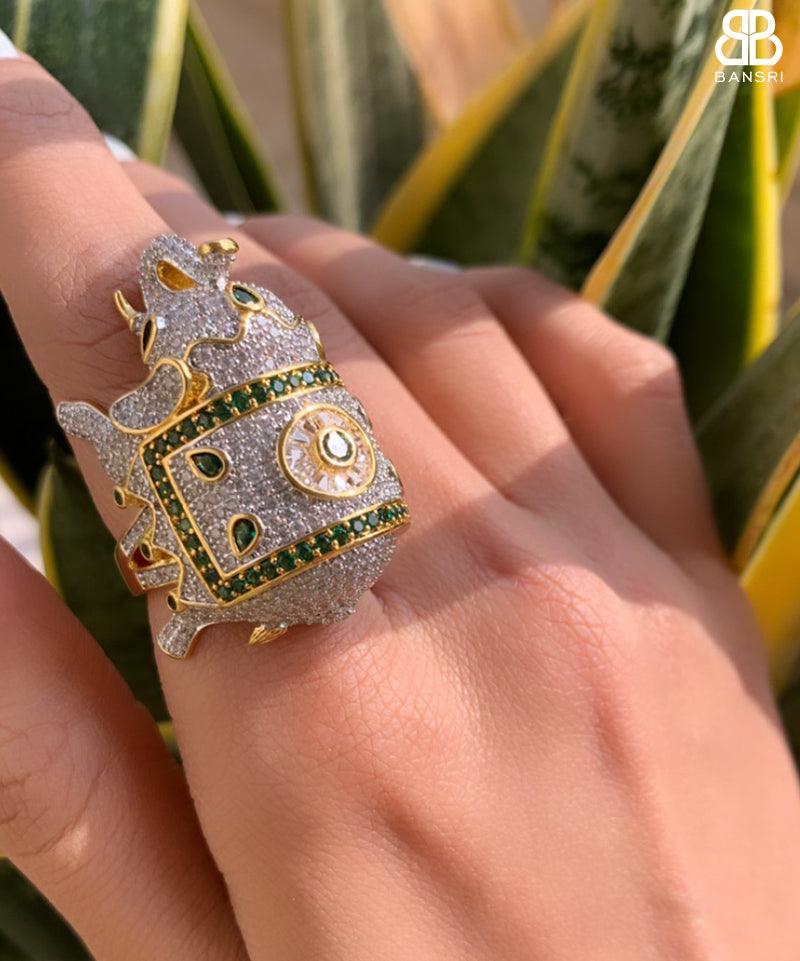 Festive Safari Elephant Statement Cocktail Ring - Bansri Mehta Design