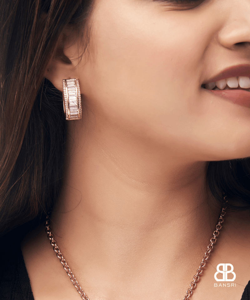 Baguette Oval Hoop Earring - Bansri Mehta Design