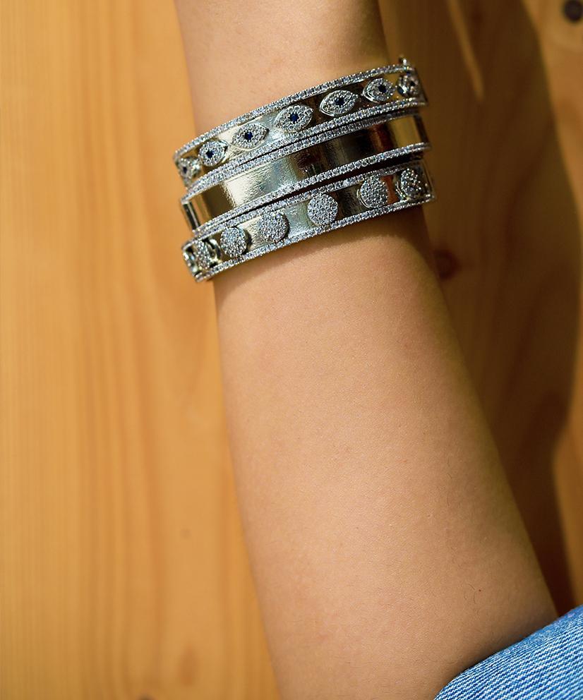 Evil Eye Side Opening Bangle Bracelet - Bansri Mehta Design