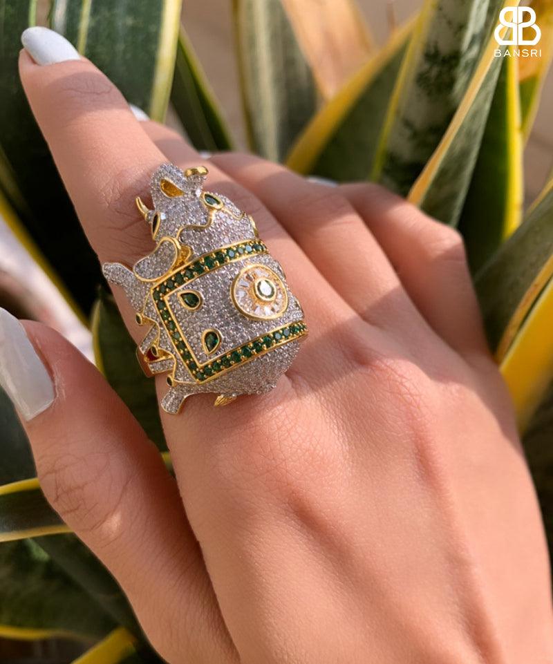 Festive Safari Elephant Statement Cocktail Ring - Bansri Mehta Design