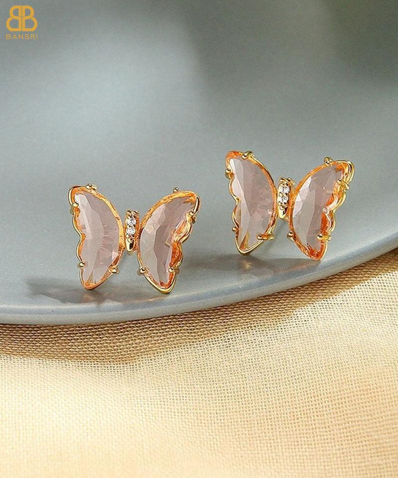 Crystal Butterfly Stud Earrings - Bansri Mehta Design