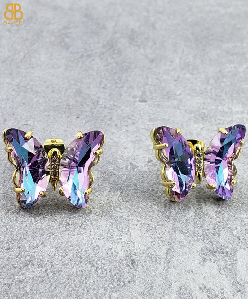 Crystal Butterfly Stud Earrings - Bansri Mehta Design