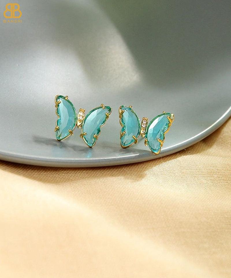 Crystal Butterfly Stud Earrings - Bansri Mehta Design