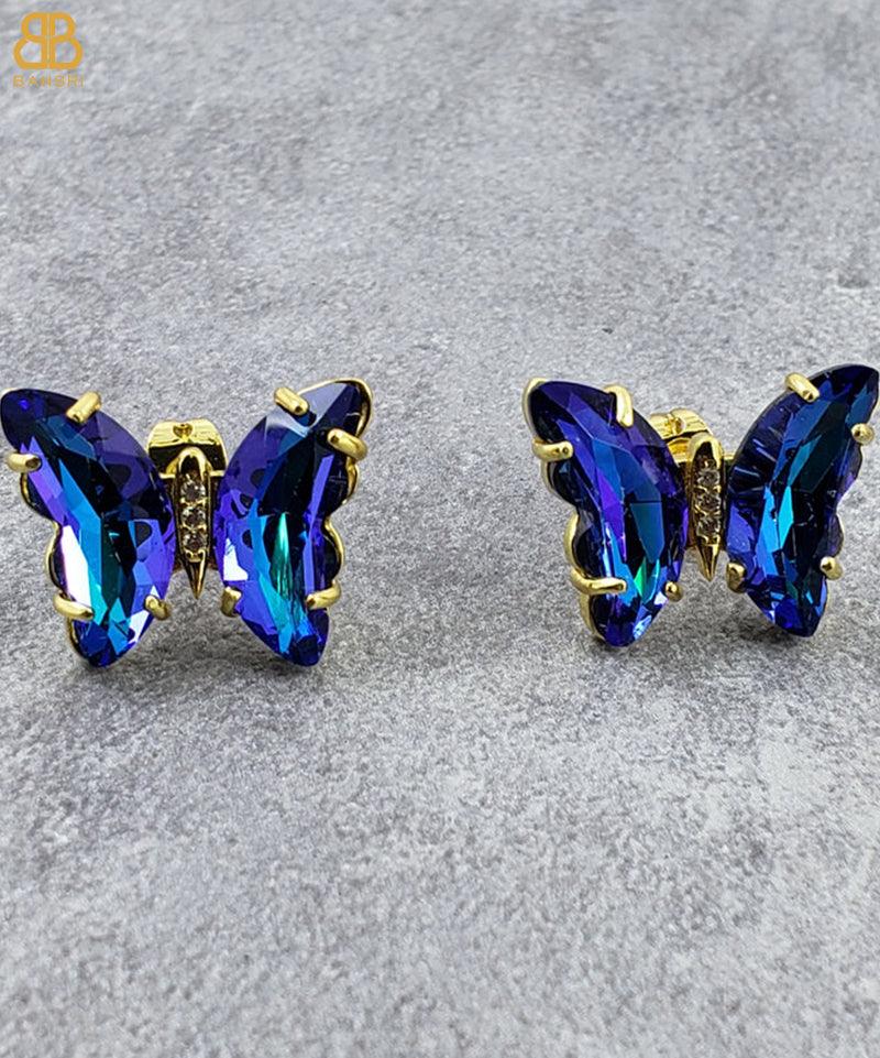 Crystal Butterfly Stud Earrings - Bansri Mehta Design