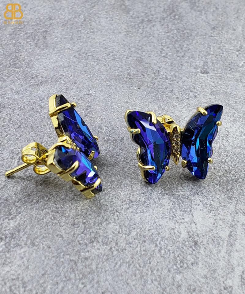 Crystal Butterfly Stud Earrings - Bansri Mehta Design