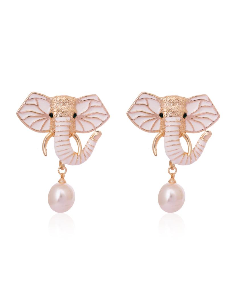 White Elepha Earrings - Bansri Mehta Design