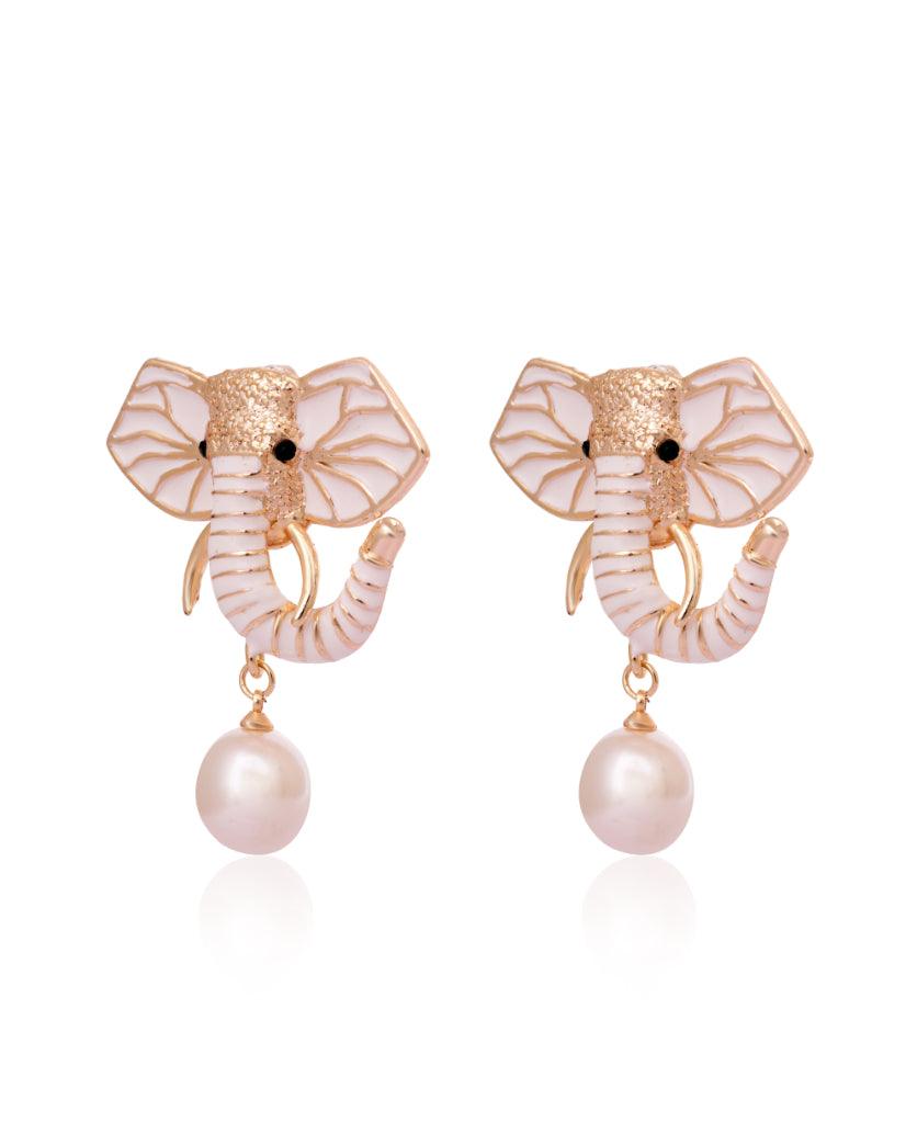 White Elepha Earrings - Bansri Mehta Design