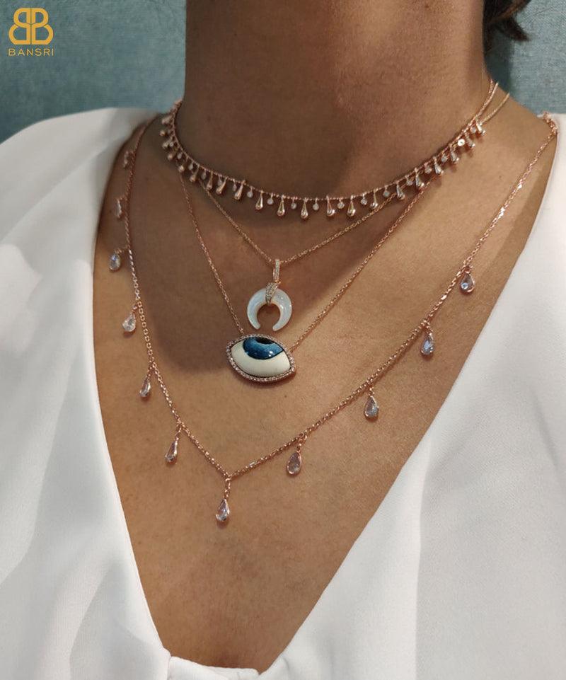 Hand Painted Rosegold Evil Eye Necklace - Bansri Mehta Design