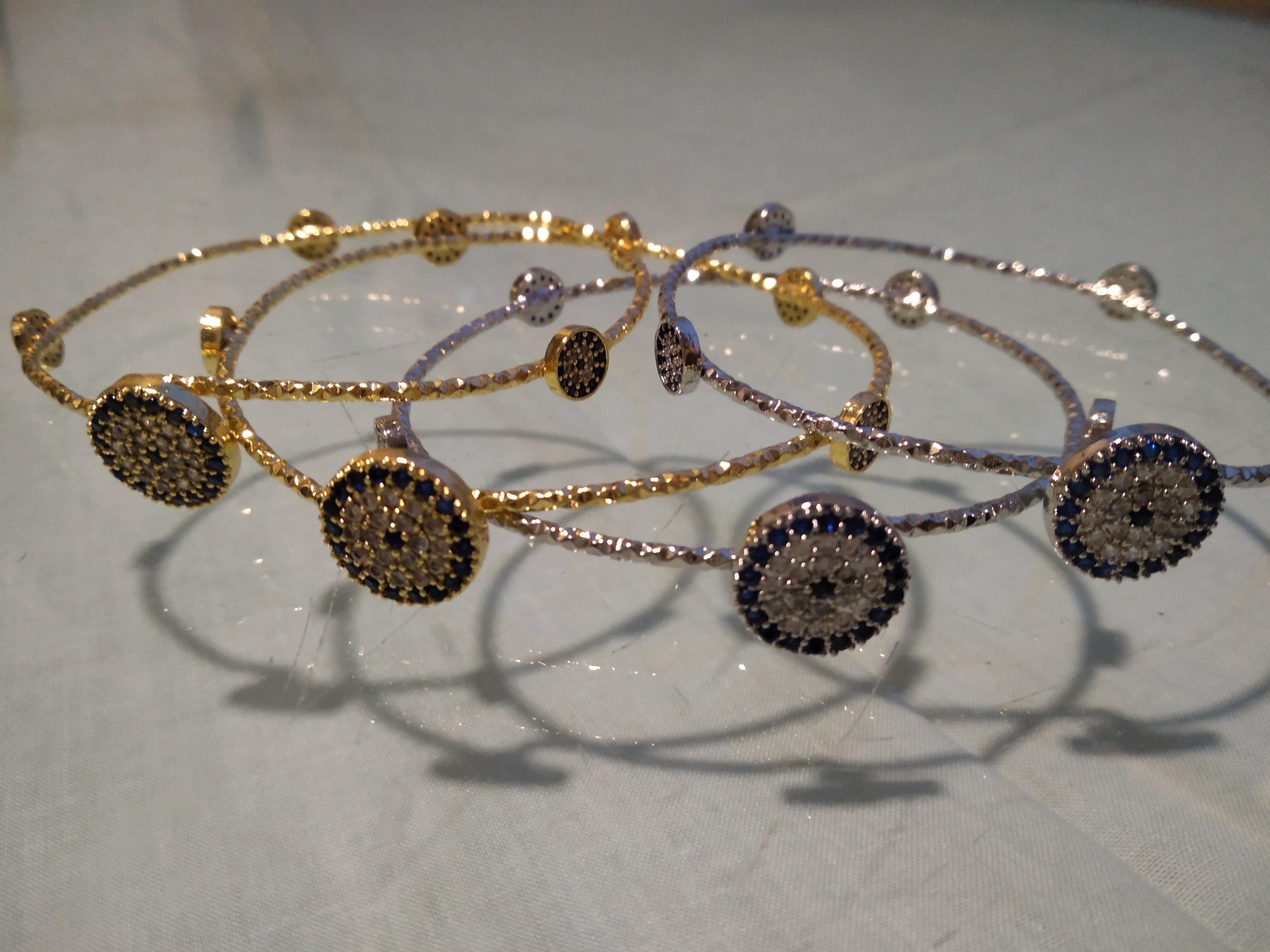 Evil Eye Invisible Hook Closure Bangle Bracelet - Bansri Mehta Design