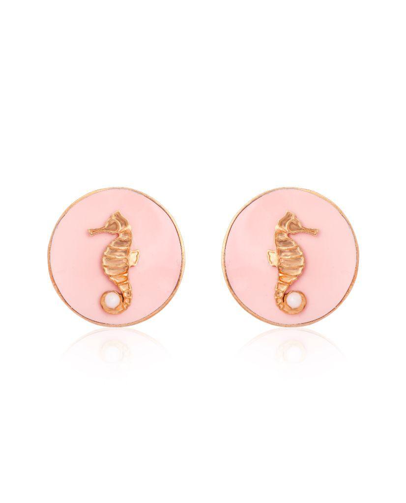 Pink CeCe Seahorse Medallion Earrings - Bansri Mehta Design
