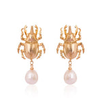 Scarab Pearl Drop Earrings - Bansri Mehta Design