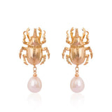 Scarab Pearl Drop Earrings - Bansri Mehta Design