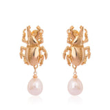 Scarab Pearl Drop Earrings - Bansri Mehta Design