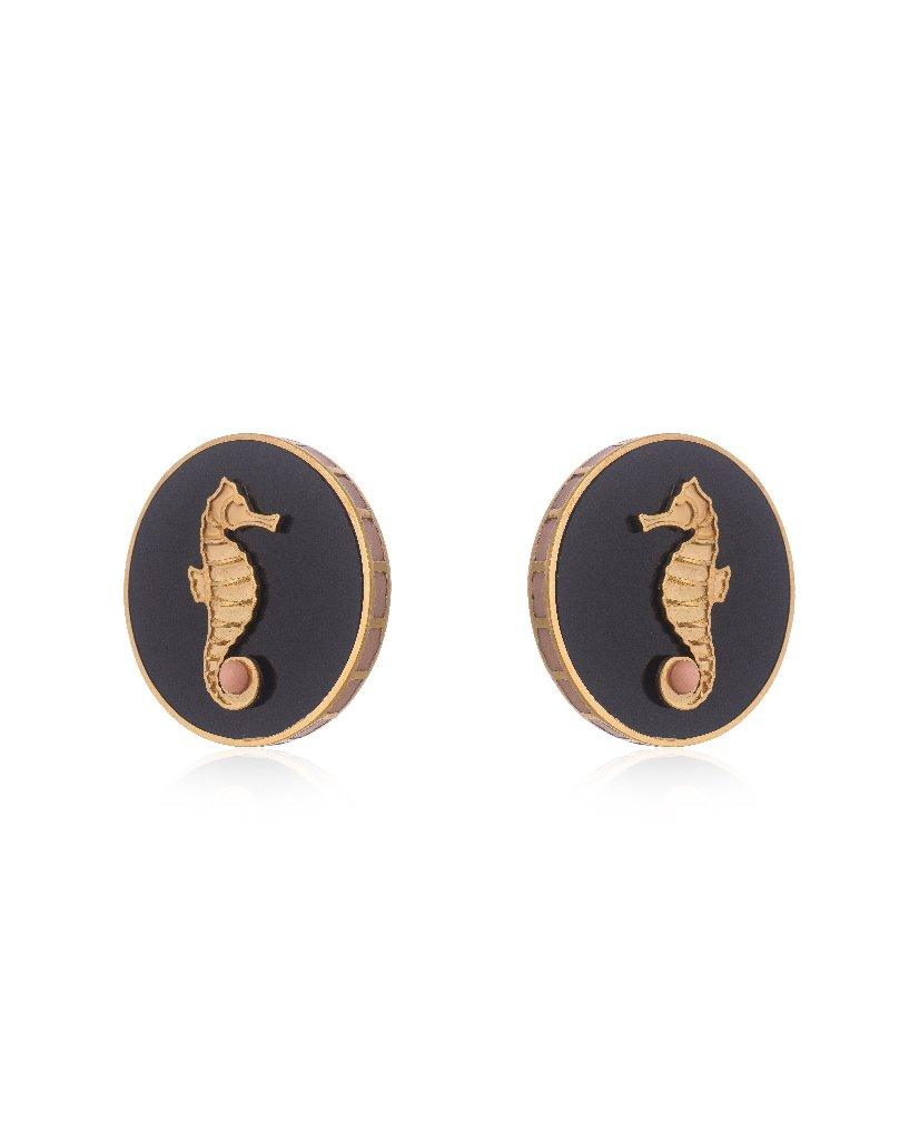 Black CeCe Seahorse Medallion Earrings - Bansri Mehta Design