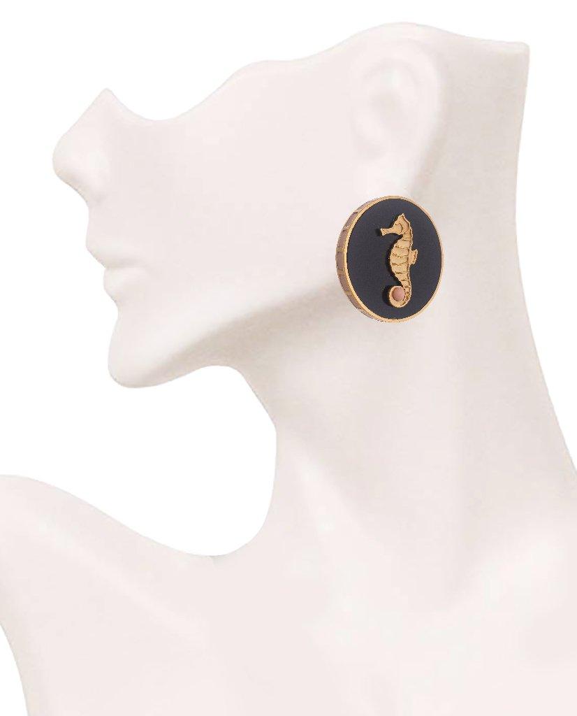 Black CeCe Seahorse Medallion Earrings - Bansri Mehta Design