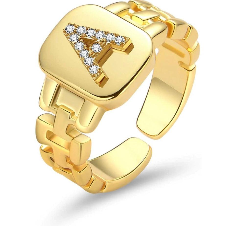Gold Band Initial Letter Ring - Bansri Mehta Design