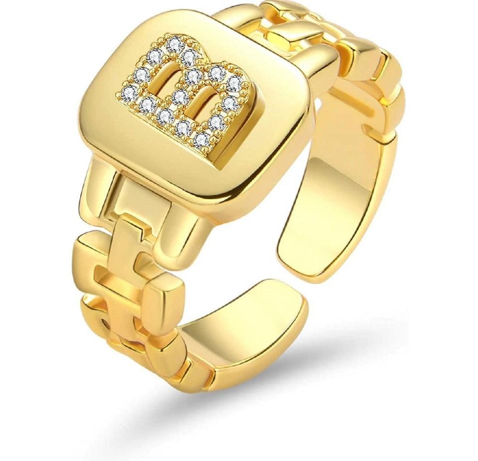 Gold Band Initial Letter Ring - Bansri Mehta Design
