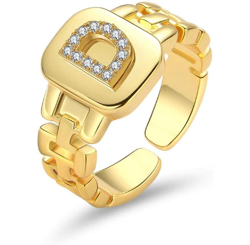 Gold Band Initial Letter Ring - Bansri Mehta Design