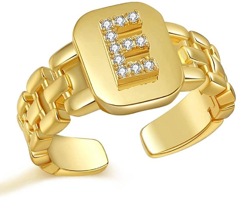 Gold Band Initial Letter Ring - Bansri Mehta Design