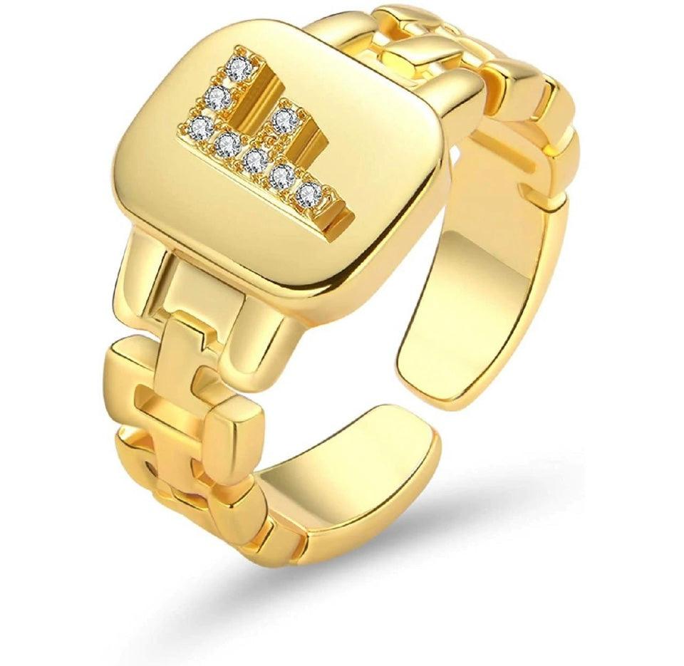 Gold Band Initial Letter Ring - Bansri Mehta Design