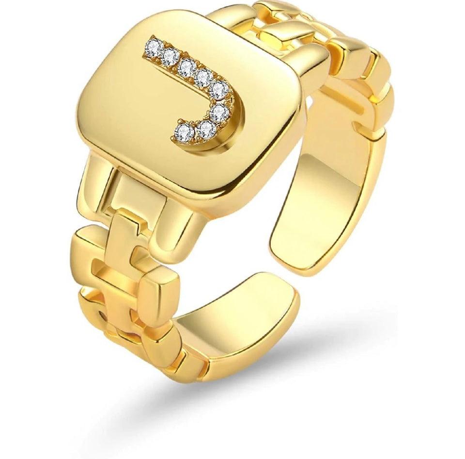 Gold Band Initial Letter Ring - Bansri Mehta Design