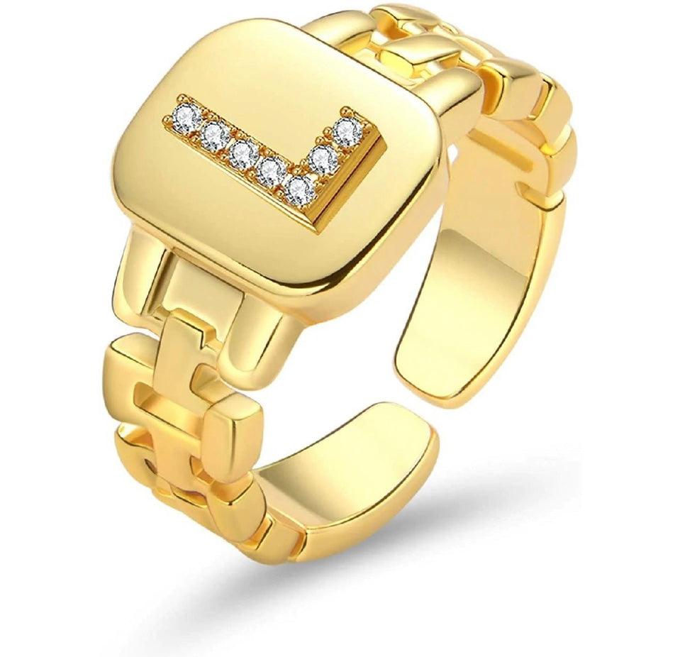 Gold Band Initial Letter Ring - Bansri Mehta Design