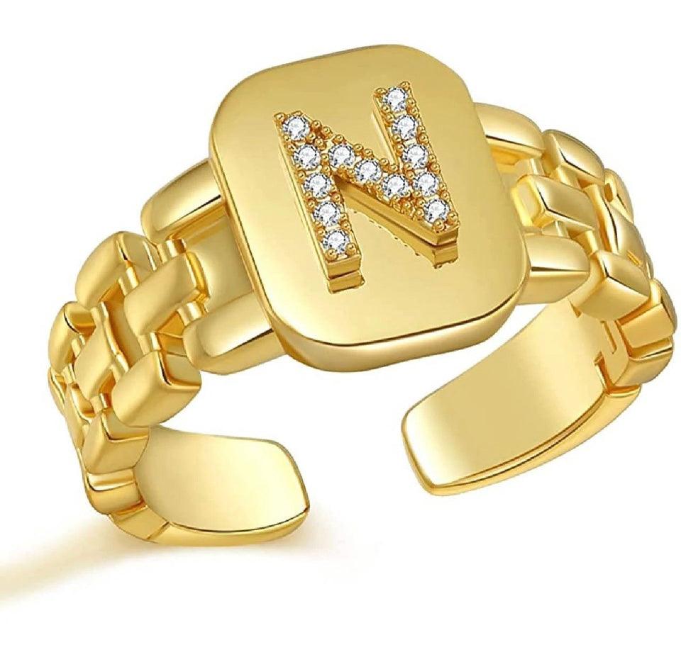 Gold Band Initial Letter Ring - Bansri Mehta Design