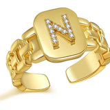 Gold Band Initial Letter Ring - Bansri Mehta Design