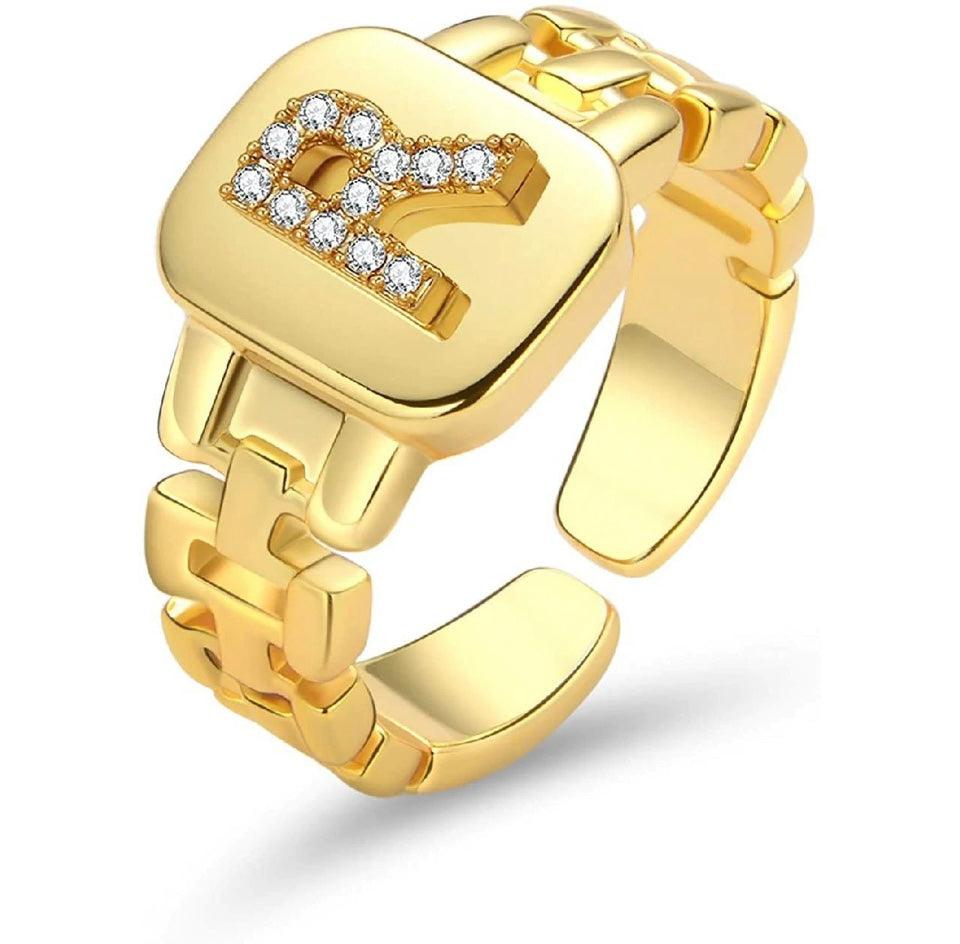 Gold Band Initial Letter Ring - Bansri Mehta Design