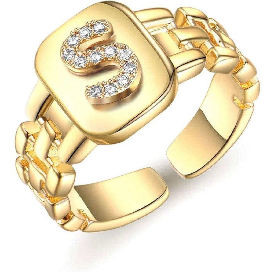 Gold Band Initial Letter Ring - Bansri Mehta Design