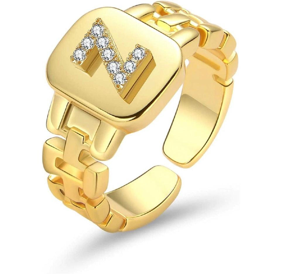 Gold Band Initial Letter Ring - Bansri Mehta Design