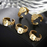 Gold Band Initial Letter Ring - Bansri Mehta Design