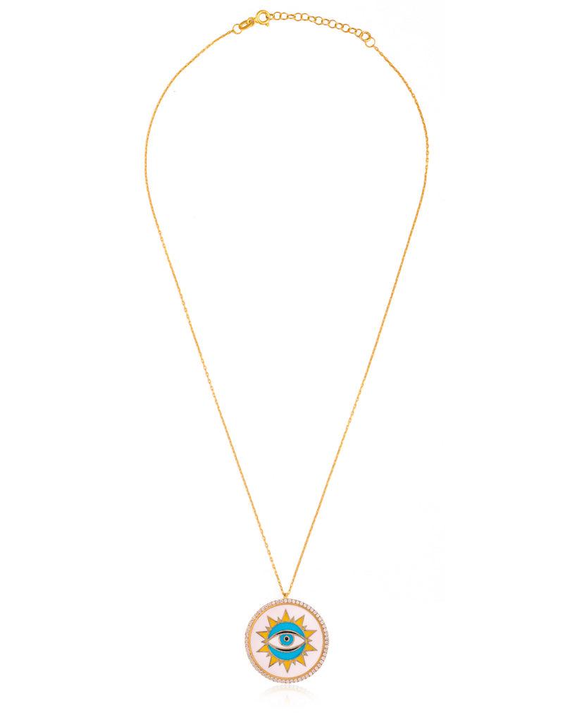 White Sunburst Evil Eye Necklace - Bansri Mehta Design