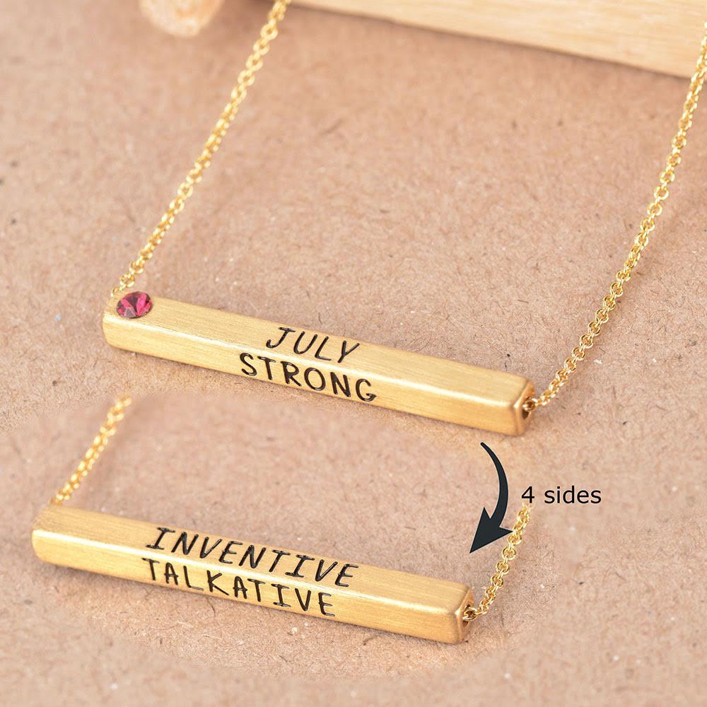 22k Gold Plated Birthmonth Engraved Bar Necklace - Jan to Dec - Bansri Mehta Design