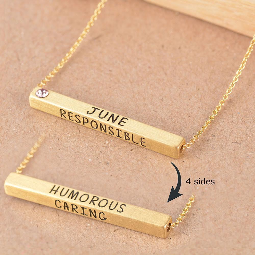 22k Gold Plated Birthmonth Engraved Bar Necklace - Jan to Dec - Bansri Mehta Design