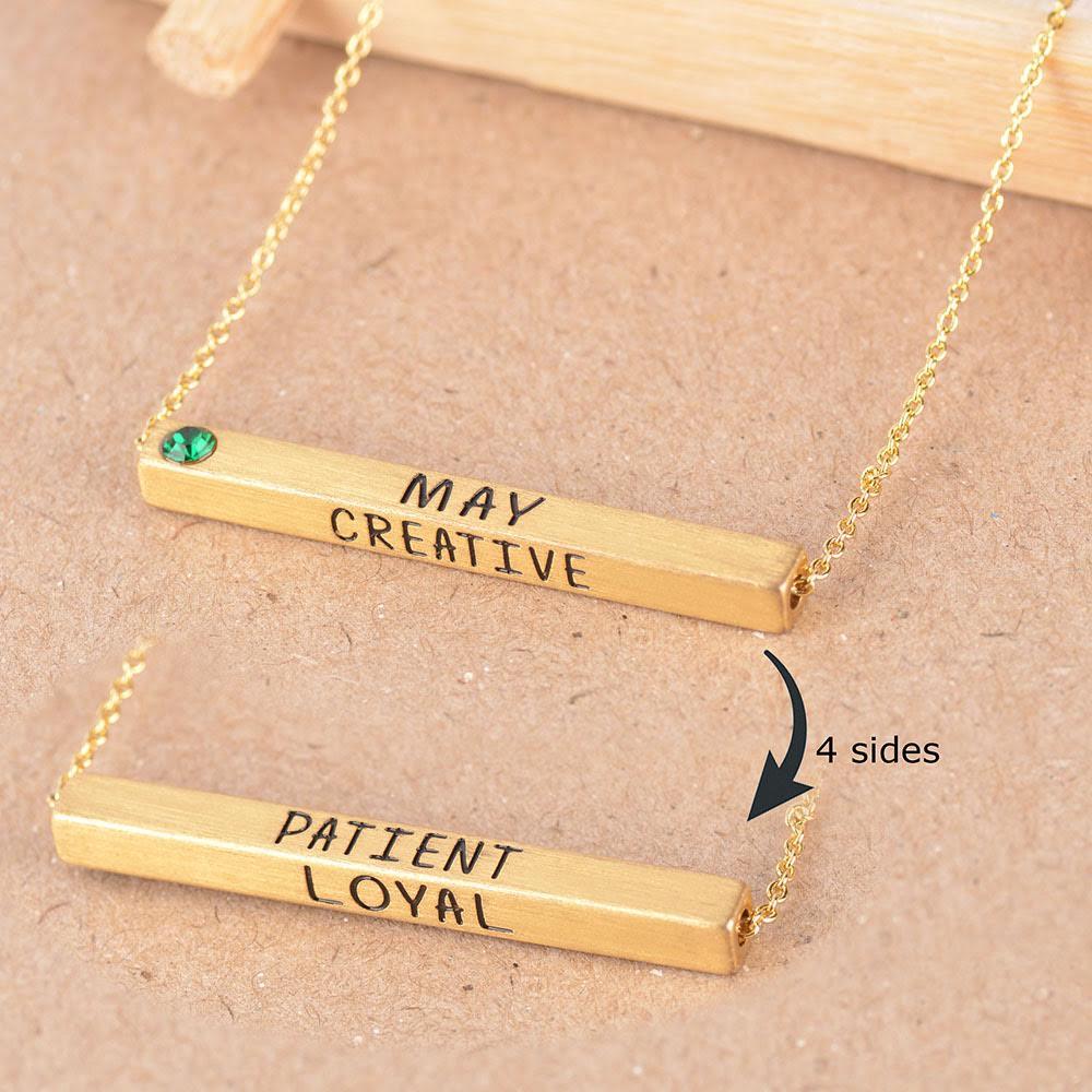 22k Gold Plated Birthmonth Engraved Bar Necklace - Jan to Dec - Bansri Mehta Design