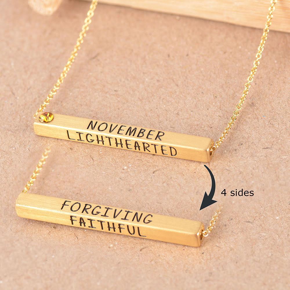 22k Gold Plated Birthmonth Engraved Bar Necklace - Jan to Dec - Bansri Mehta Design