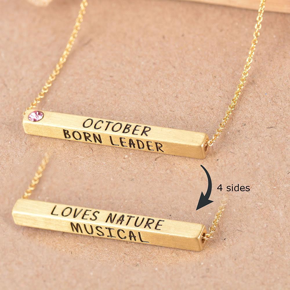 22k Gold Plated Birthmonth Engraved Bar Necklace - Jan to Dec - Bansri Mehta Design