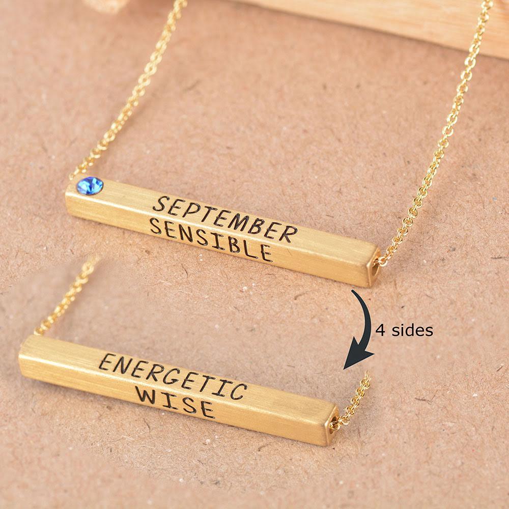 22k Gold Plated Birthmonth Engraved Bar Necklace - Jan to Dec - Bansri Mehta Design
