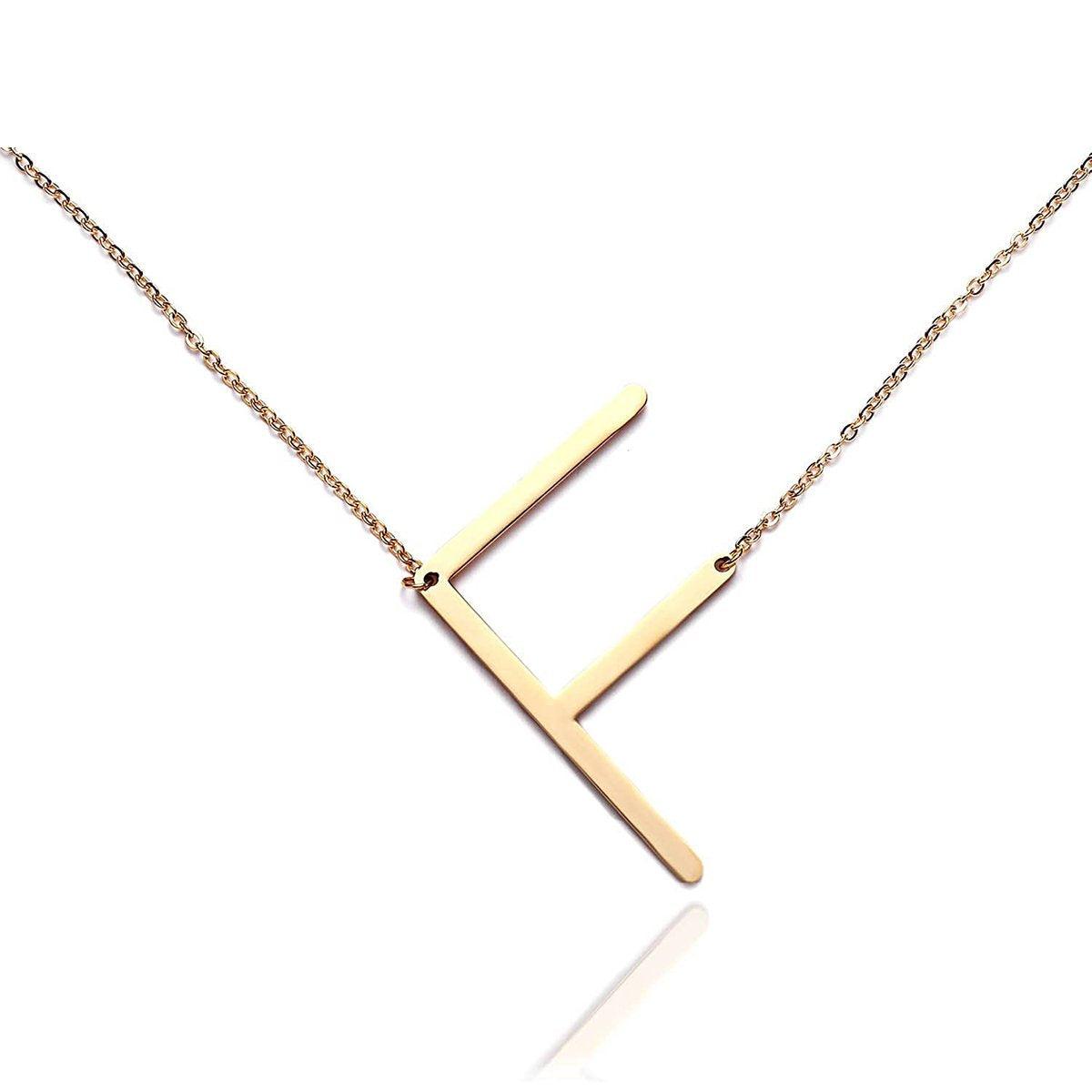 Sideway Big Initial 18k Gold Plated A-Z Pendant Necklace - Bansri Mehta Design