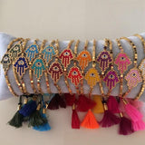 Mini Hamsa Beaded Adjustable Tassel Bracelet - Bansri Mehta Design